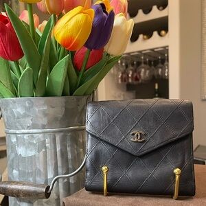 Chanel Black Wild Stitch Compact Wallet